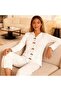 Coffee Heart Patterned White Color Wrinkled Fabric Bow Detail Women's Pajama Set - 3