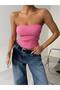 Ribbed Strapless Knitwear Blouse Crop - 8