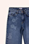 100% Cotton Straight Wide Floral Printed Jean Trousers for Girls G7740A826Sp - 2