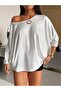 Women's Boat Neck Low Sleeve Oversize 100% Cotton T-Shirt - 4