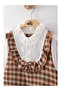 Girl's Brown Plaid Gilet Dress Set - Brown - 4