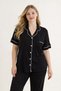 Women's Black Plus Size Viscose Shirt Collar Front Buttoned Chest Pocket Seasonal Short Sleeve Pajama Set - 4