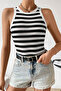Women's White Black Striped Camisole Crop Top - 6