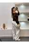Women's Coffee Color Crochet Knit Patterned Openwork Transparent Long Sleeve Lace Knitwear Pinterest Blouse - 2