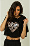 Trend Mix Mixed Printed Hooded Short Sleeve Women's Black Crop Tshirt - 2