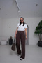 Women's Bitter Brown High Waist Tie-Up Wide Leg Flowy Soft Modal Fabric Trousers - 3