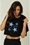 Trend Mix Mixed Printed Hooded Short Sleeve Women's Black Crop Tshirt - 2