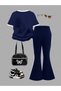 Children's Bowknot Printed T-Shirt with Stripes and Spanish Flared Pants Set - 3