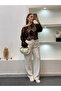 Women's Coffee Color Crochet Knit Patterned Openwork Transparent Long Sleeve Lace Knitwear Pinterest Blouse - 3