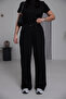 Women's Black High-Waisted Tie-Up Wide-Leg Flowy Soft Modal Fabric Trousers - 2