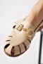 Gensete Genuine Leather Women's Sandals with Window Buckle Beige Skin - 4