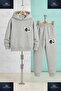 Children's Unisex Bear Patched Head Ust 3-Piece Hooded Tracksuit Set - 3
