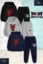 Children's Unisex Bear Patched Red and Black 3-Piece Hooded Tracksuit Set
