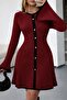 Soft Bordo Pearl-Detained Knit Dress