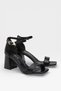 Women's Black Patent Leather Strappy Sandals Graduation Evening Dress Heeled Shoes - 3