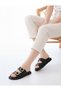 Black Leather Double Buckle Comfortable Women's Slippers - 3