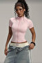 Y2K Zipper V-Neck Crop T-Shirt