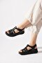 Gesnar side embroidered genuine leather women's sandal with strap detail - black leather - 2