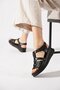 Gesnar side embroidered genuine leather women's sandal with strap detail - black leather