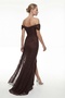 Women's Brown Slim Fit Boat Neck Lace Long Evening Dress - 6