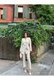 Brooch Detailed Beige Jacket and Trousers Set - 4