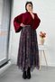 Asymmetrical Cut Lined Tulle Midi Skirt - Black Burgundy - 7
