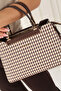 Coffee Yellow - Brown Plaid Line Square Women's Handbag Sp913 - 2