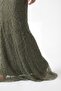 Women's Khaki Long Sleeve Mock Neck Rhinestone Special Design Evening Dress - 5