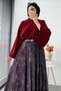 Asymmetrical Cut Lined Tulle Midi Skirt - Black Burgundy - 4