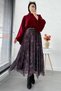 Asymmetrical Cut Lined Tulle Midi Skirt - Black Burgundy