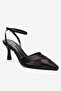 Estela Black Satin Mesh Detailed Women's Heeled Shoes - 3