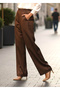 Women's Cotton Satin Striped Satin Trousers with Elastic Waist - 4