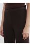 Brown elastic waist wide leg knitted women's pants - 3