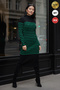 Women's Green Black Line Detailed Half Fisherman Slim Pencil Knitwear Dress - 3