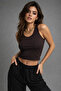 Women's Brown Zero Sleeve Crew Neck Cotton Crop Tank Top - 6