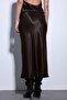 Dark Brown Satin Midi Skirt - 4