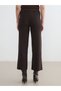 Brown elastic waist wide leg knitted women's pants - 4