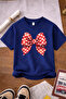 Cat and Cherry Printed 3-Pack Navy Blue-Grey-Red Girls' T-Shirts - 2