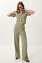 Zippered Crop Modal Top and Bottom Set Lby0047 Green