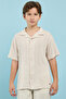 Boy's Orange Self Design Shirt with Revere Collar and Short Sleeves - 3