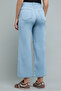 Women's Blue Washed Flared Jeans with Button Closure - 4