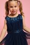 Girl's Dark blue Sequined Sleeveless Fit & Flare Dress with Round Neck