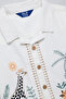 Boy's Cream Embroidered Shirt with Revere Collar and Short Sleeves - 2