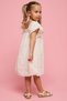 Girl's Beige Schiffli A-Line Dress with Square Neck and Cap Sleeves - 5