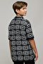 Boy's Black Crochet Shirt with Classic Collar and Short Sleeves - 4