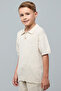 Boy's Beige Textured Polo T-Shirt with Short Sleeves - 3