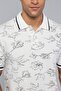 Men's White Printed Polo T-Shirt with Short Sleeves - 5