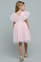 Girl's Pink Sequined Dress with Square Neck and Ruffle Sleeves - 4