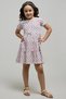 Girl's Cream Floral Printed Tiered Dress with Crew Neck and Short Sleeves
