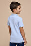 Boy's Blue Self Patterned Polo T-Shirt with Short Sleeves - 4
